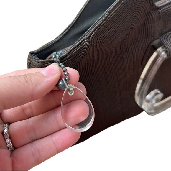 Vintage 1940s Chocolate Brown Corde Purse With Lucite Evening Bag Wristlet Luxor - Picture 8 of 9